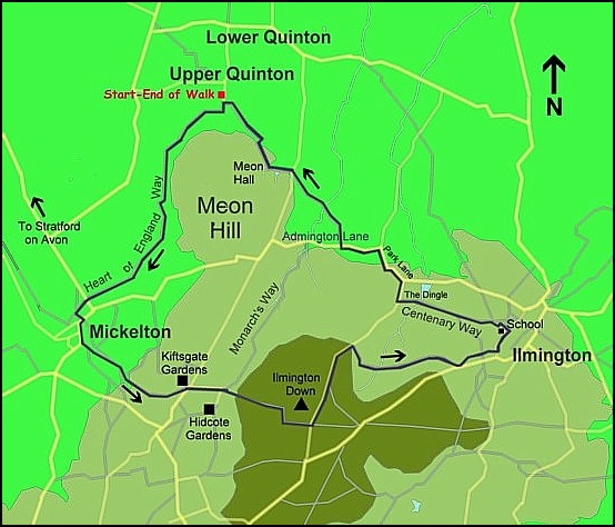 Map of the route we took around Meon Hill